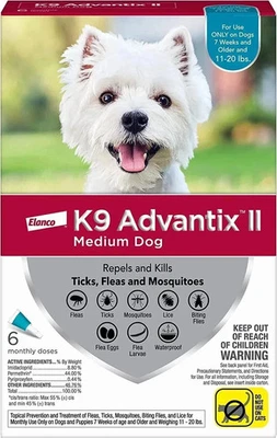 ELANCO K9 Advantix II Medium Dog 11-20 lbs – 6 Doses Flea & Tick Free Shipping