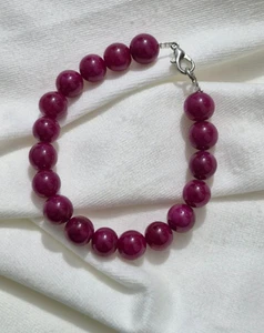 Natural Ruby Gemstone Bracelet 9mm 925 Sterling Silver Lock Handmade Jewelry - Picture 1 of 6