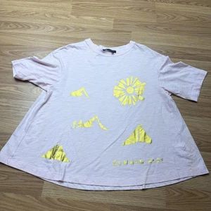 Yoshi Kondo Shirt Damen Large Rosa Sommer Alpen Grafik Goldfolie Oversized - Bild 1 von 11