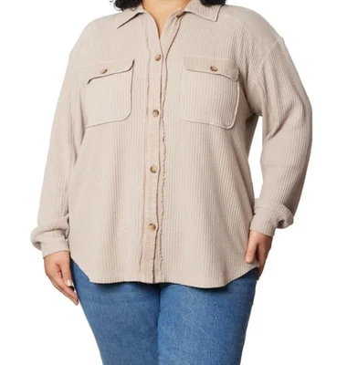Camisa Briggs Para Mujer Waffle Botón Delantero Mangas Largas Bolsillos, Tostada, Talla XL Foto 1 de 4