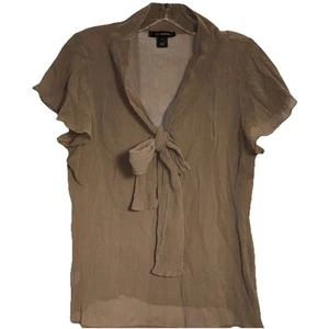 St Johns W-14 Bluse 100 % Seide Krepp transparent Flatterärmel taupe Bindekragen - Bild 1 von 8