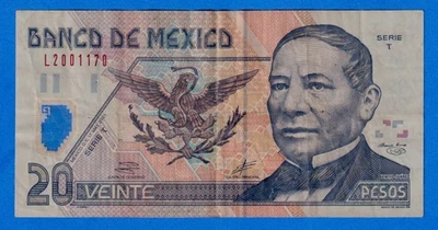 Mexico 20 Pesos 2001 P-116b(2-5) Circulated Polymer Note  "Serie T"  L2001170 - Image 1 of 4