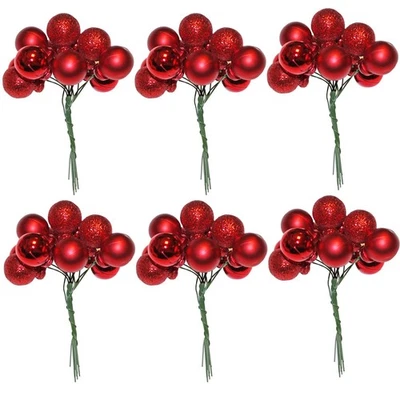 Weihnachten Mini Kugel Dekorationen auf Draht 2cm Pack 72 - Rot - Bild 1 von 3