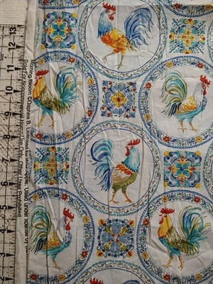 Tela textil David medallón flor mañana azul gallos Country BTHY 18x43" Foto 1 de 4