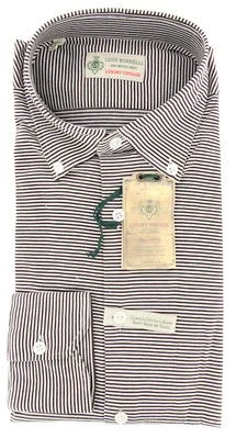 Borrelli 棕色条纹衬衫 - 超薄 - S/S - (MA2820060STEFANO) — 第 1/4 张图片