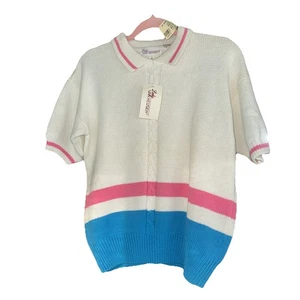 Lady Van Heusen Vintage SM Kurzarm Kragen Pullover Retro 80er Preppy Pull-On - Bild 1 von 10