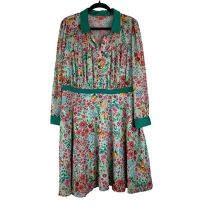 ModCloth Green Floral Fit & Flare Dress Women's Size 1X Retro Pin-up Career Wear - Picture 1 of 14