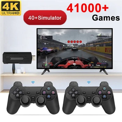 4K HD TV Video Game Console 128GB 41000 Games Stick 2.4G Wireless 2x Gamepads - Image 1 of 4