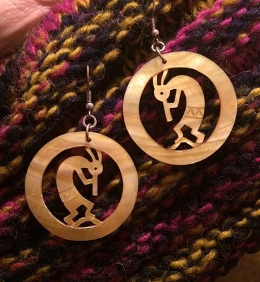 Mother of Pearl MOP Shell Kokopelli Earring with surgical steel ear wire - Image 1 of 4