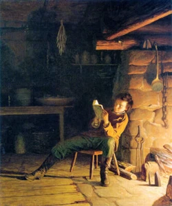 THE BOYHOOD OF ABRAHAM LINCOLN 1868 PAINTING BY EASTMAN JOHNSON BOY READS REPRO - Picture 1 of 3
