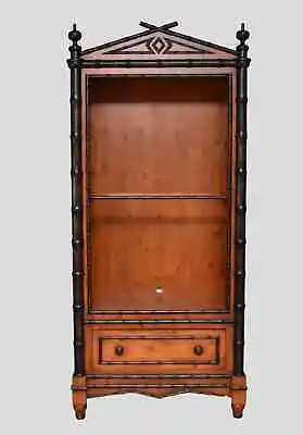 Antique Bookcase/Display Cabinet Pine With Black Bamboo Motif • 3450£