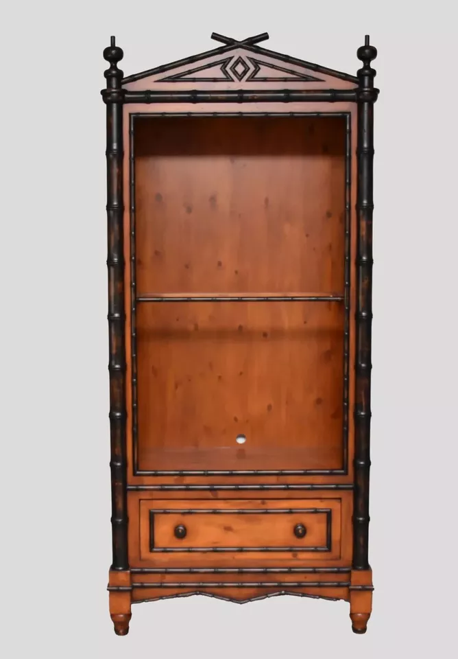 Antique Bookcase/Display Cabinet Pine with Black Bamboo Motif - Image 1 of 4