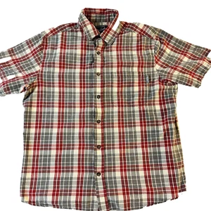 Woolrich Large Flannel Button Up Shirt Red Grey Pocket Long Sleeve - Picture 1 of 7