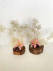 Retro Kitsch Plastic Pink Poinsettia White Pine Branch Christmas Decor - Picture 1 of 6