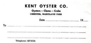 KENT OYSTER COMPANY CHESTER MARYLAND*ALMEJAS OSTRAS CANGREJOS*CABEZA DE BILLETE DE COLECCIÓN - Imagen 1 de 3