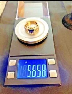 Blue Iolite With 16 Diamonds 14k Solid YG Ring size 5.5-6 - Picture 1 of 6