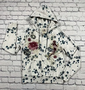 VTG Lucky Brand Hoodie Women’s L Ivory Floral Embroidered Flower & Koi Fish Y2K - Picture 1 of 17