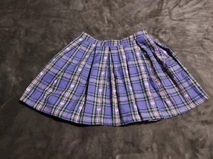 Hot Topic Purple Pink Plaid Hearts Skirt Med School Girl Punk Mini Short Pleated - Picture 1 of 6