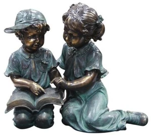 Alpine Boy And Girl Reading Sitting Together Garden Statue Lawn Yard Home Decor - Picture 1 of 2
