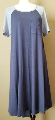 NUEVO CON ETIQUETAS VESTIDO LULAROE S CARLY SWING AZUL JASPEADO DENIM BLOQUES DE COLOR RAYÓN AMERICANO Foto 1 de 4