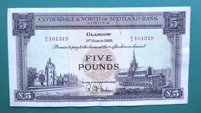 Clydesdale & North of Scotland Bank, £5, March 1960, VF - Image 1 of 2