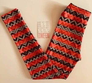 NWT LuLaRoe TWEEN Red Black & White FAIR ISLE Valentine's Day HEART Leggings - Picture 1 of 2