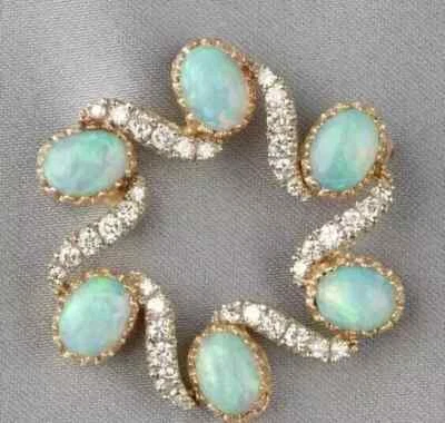 Broche prendedor para mujer enchapado en oro amarillo de 14k de 2,50 quilates corte ovalado simulado ópalo de fuego Foto 1 de 4