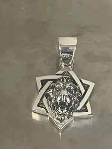 Star of David Lion of Judah Jerusalem Shema Israel Charm Pendant Sterling Silver - Picture 1 of 10