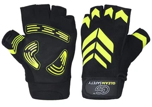 HI-VIS CYCLING GLOVES | ROAD SAFE FINGERLESS BLACK REFLECTIVE BIKE GLOVES - Picture 1 of 11