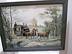 CAVALLO CARROZZA REALE vintage anni 60 incorniciato castello pbn dipinto per numero - Foto 1 di 20