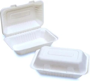 9"x6" Strong Biodegradable Bagasse Clamshell Food Containers Takeaway Lunch Box - Picture 1 of 5