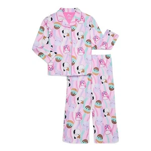 Squishmallows Character Print Girl's Button Down Flannel Pajama Set - Picture 1 of 12