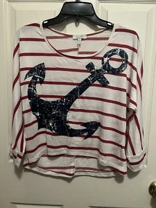 dELIAS JUNIOR LADIES STRIPED SCREEN PRINTED FRONT TOP SIZE LARGE VINTAGE NEW - Picture 1 of 12