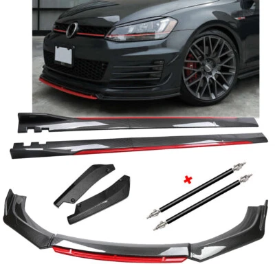 Carbon Fiber Look Front Lip Chin Bumper Bod Kit Side Skirt For Volkswagen Rabbit Foto 1 de 4