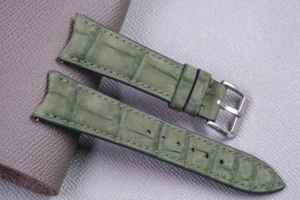 Luxury matcha green Italian nubuck aligator belly skin leather watch strap - Picture 1 of 9