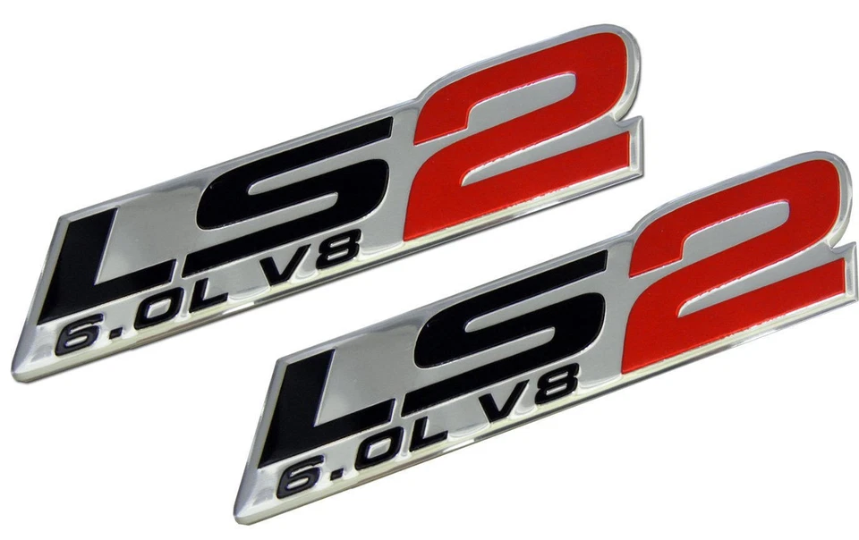 2x LS2 Emblem 6.0L V8 Engine Emblems Badge for Gm Chevy Chevrolet Pair Red - Image 1 of 3