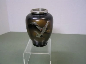 Antike Vintage japanische silberfarbene Metall Kraniche 4,1/2" Vase - Bild 1 von 4