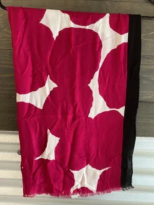 Kate Spade Joy Dot Ruana Bufanda Poncho Mantón Envolvente Rosa Caliente Negro Flecos 28 X 80 Foto 1 de 4