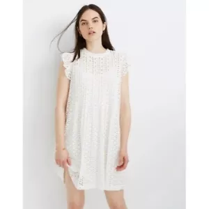 Madewell Eyelet Ruffle Sleeve Pintuck Mini Dress Lighthouse Womens Size Small - Picture 1 of 13