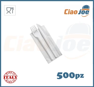 500 Set Posate di plastica Bis monouso Bianche imbustate riutilizzabili - Bild 1 von 1
