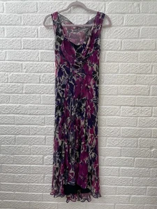 Hobbs Purple/ Pink Floral Silk Midi Length Bias Cut Dress Size UK 16 - Picture 1 of 6