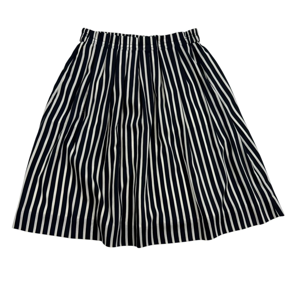 J.Crew Navy & White Striped Pleated Midi Skirt Elastic Waist E9828 Sz 2