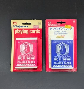 2 STUD Playing Card Deck Jumbo Index Size Red Blue Decks Linen Walgreens Vintage - Picture 1 of 4