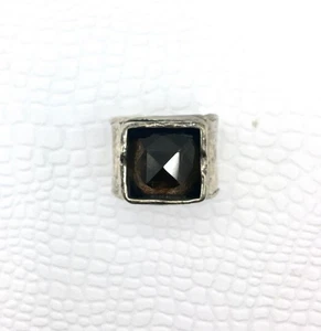 Silpada 925 Sterling Silber breiter gehämmerter Bandring Rauchquarz facettiert Schmuck - Bild 1 von 7