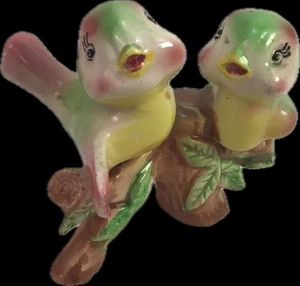 Vintage 2 Birds Figurine 50s Decor, Retro Ceramic Bird Statue, Mid-Century 3.5” - Picture 1 of 5