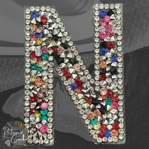 Letter N Multicolor Rhinestone Iron On Patch Applique Embellishment - Picture 1 of 2