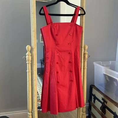 Escada Red Double-Breasted Pleated Structured Dress Sundress - Image 1 of 4