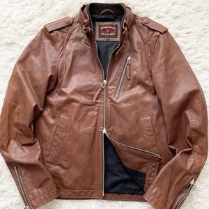 Beams Goat Leather Single Biker Jacket Elbow Patch Chocolate Brown from Japan - Picture 1 of 11