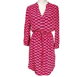 Kate Spade Silk Blend Dress Diamond Pinwheel Print Womens Large Pink Black READ - Picture 1 of 12