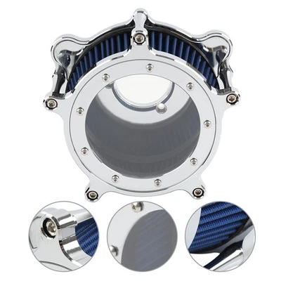 Air Cleaner Intake Filter For Harley Dyna Street Bob Electra Glide Chrome+Blue - Image 1 of 4